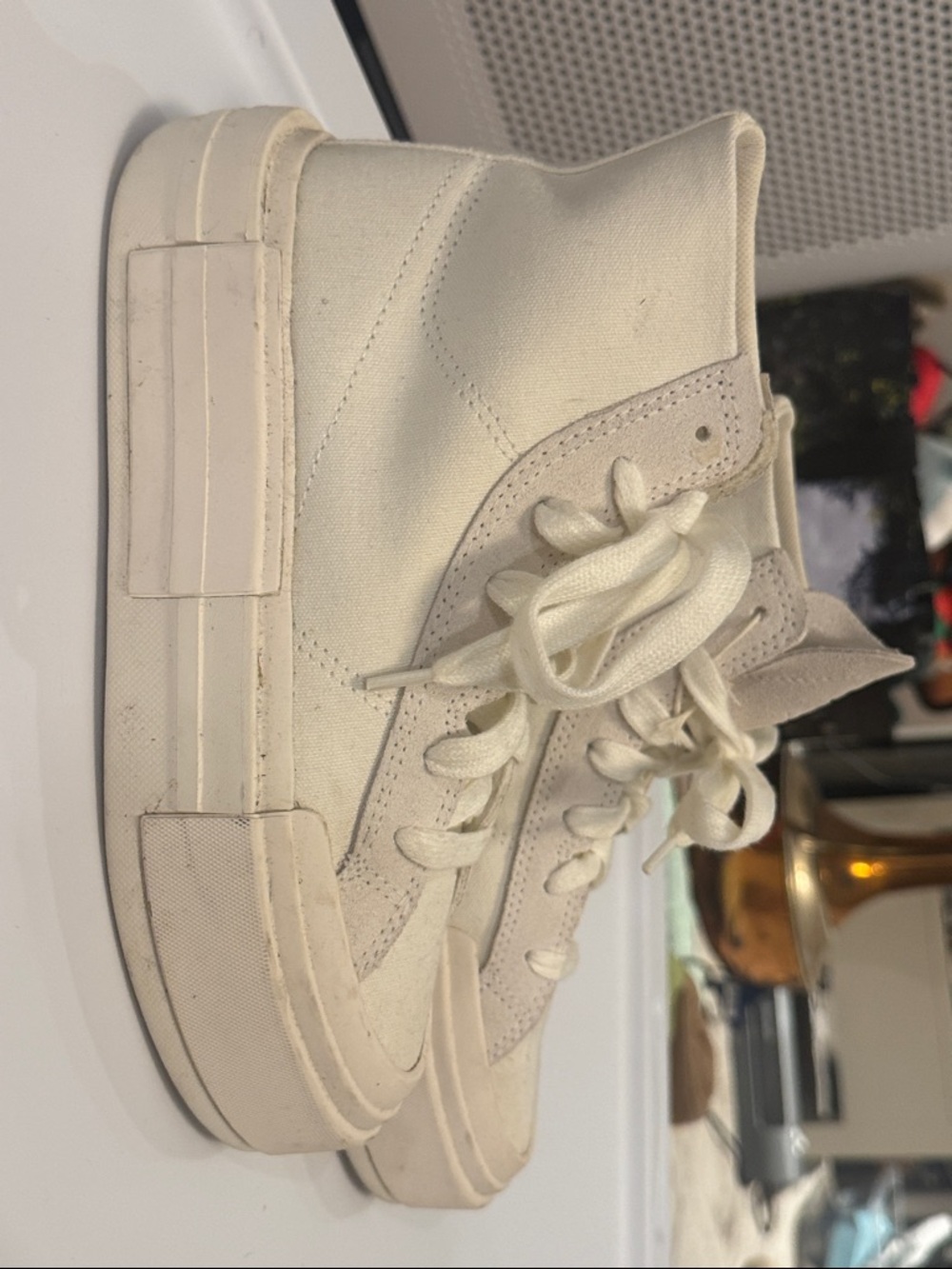Converse High Top Sneakers in Off-White Cream - Picture 2 of 7
